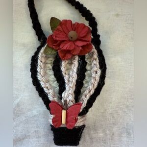Handcrafted Black and Cream decor with Red Flower